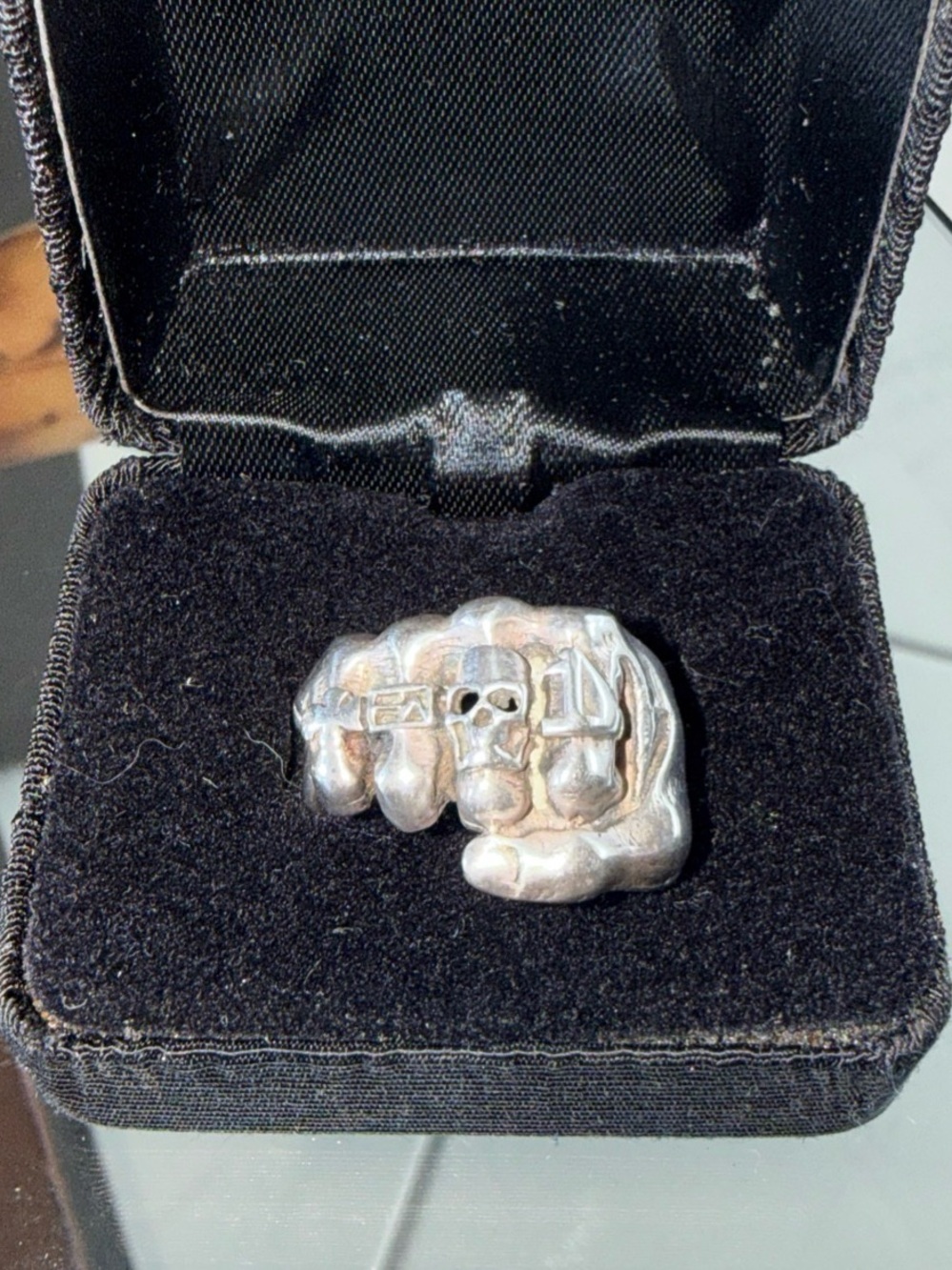 Sterling Silver Skull Fist Ring - Silver